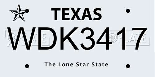WDK3417 Texas License Plate