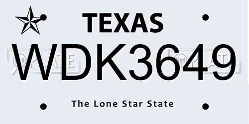 WDK3649 Texas License Plate