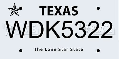 WDK5322 Texas License Plate