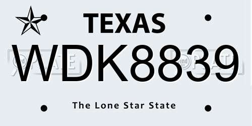 WDK8839 Texas License Plate