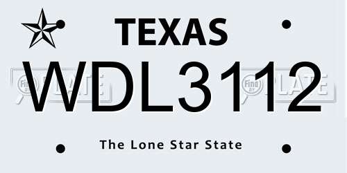 WDL3112 Texas License Plate