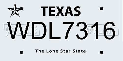 WDL7316 Texas License Plate