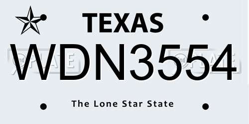 WDN3554 Texas License Plate