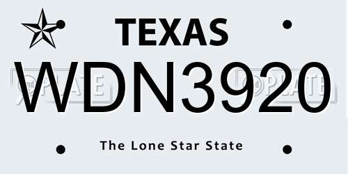 WDN3920 Texas License Plate