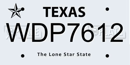 WDP7612 Texas License Plate