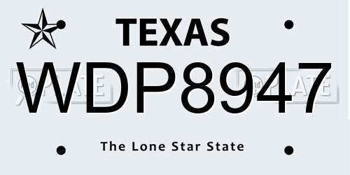 WDP8947 Texas License Plate