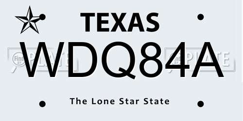 WDQ84A Texas License Plate