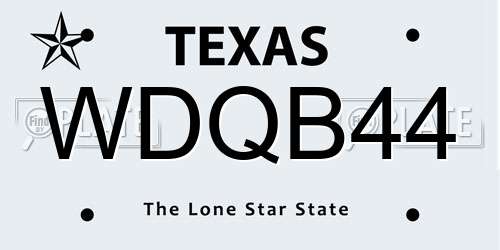 WDQB44 Texas License Plate