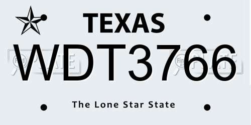 WDT3766 Texas License Plate
