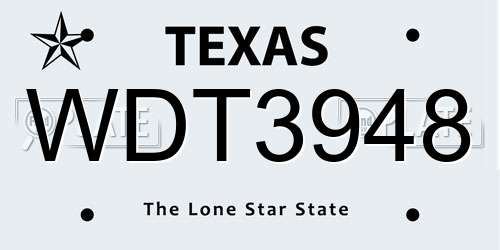 WDT3948 Texas License Plate