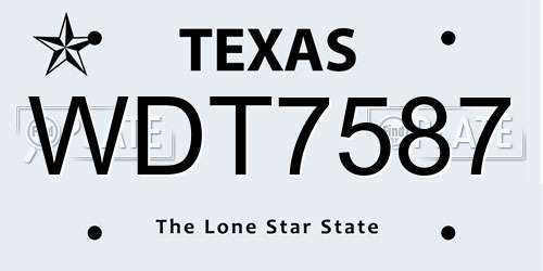 WDT7587 Texas License Plate