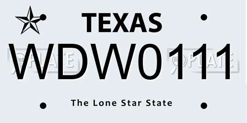 WDW0111 Texas License Plate