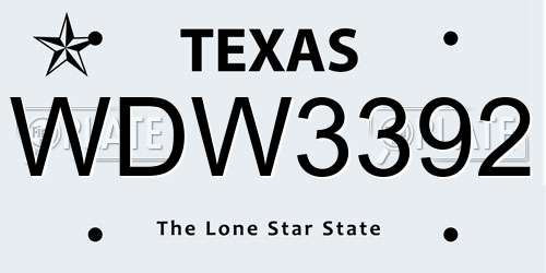 WDW3392 Texas License Plate