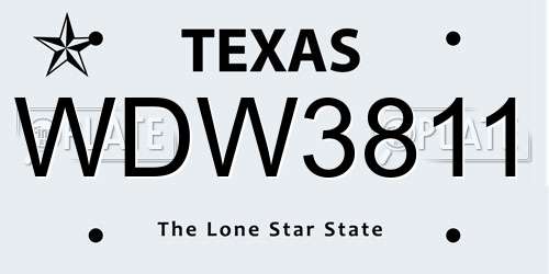 WDW3811 Texas License Plate
