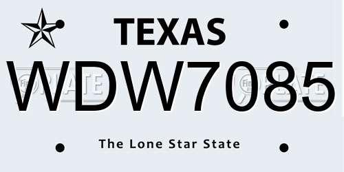 WDW7085 Texas License Plate