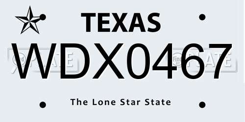 WDX0467 Texas License Plate