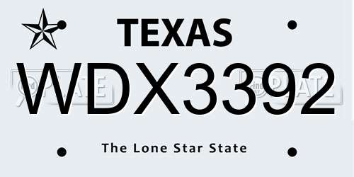 WDX3392 Texas License Plate