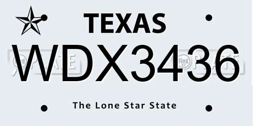 WDX3436 Texas License Plate