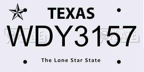 WDY3157 Texas License Plate