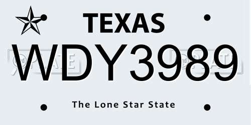 WDY3989 Texas License Plate