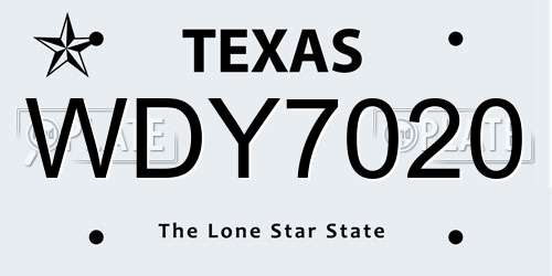 WDY7020 Texas License Plate