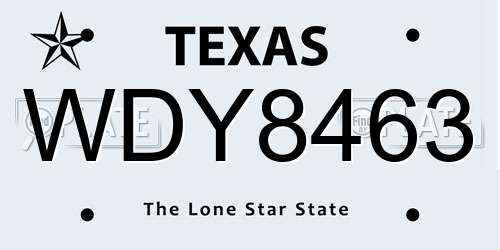 WDY8463 Texas License Plate