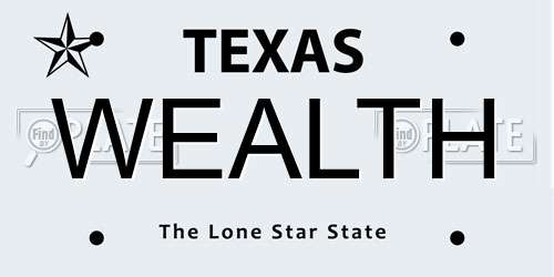 WEALTH Texas License Plate