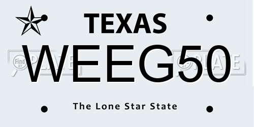WEEG50 Texas License Plate
