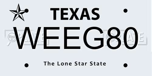 WEEG80 Texas License Plate