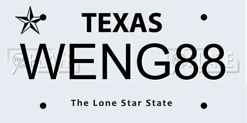 WENG88 Texas License Plate