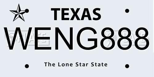 WENG888 Texas License Plate