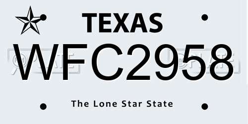 WFC2958 Texas License Plate