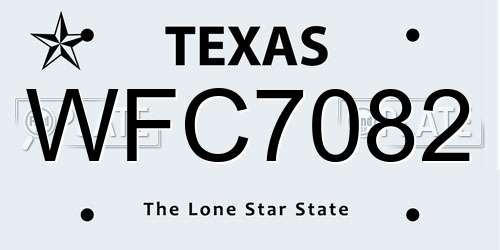WFC7082 Texas License Plate
