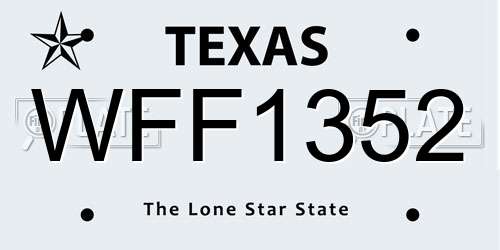 WFF1352 Texas License Plate