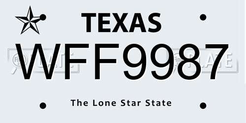 WFF9987 Texas License Plate