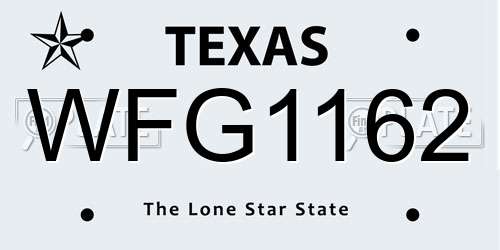 WFG1162 Texas License Plate
