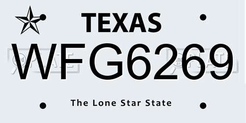 WFG6269 Texas License Plate