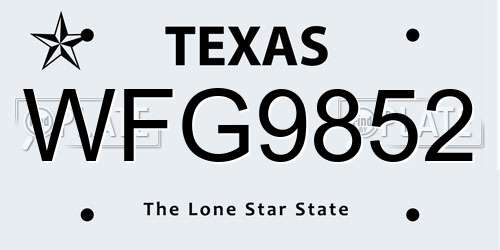 WFG9852 Texas License Plate
