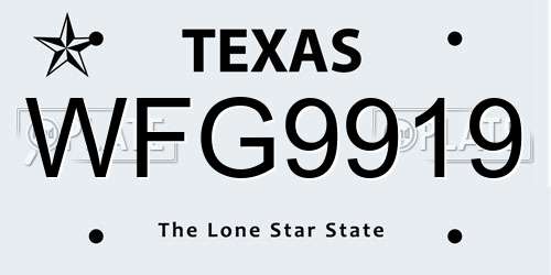 WFG9919 Texas License Plate