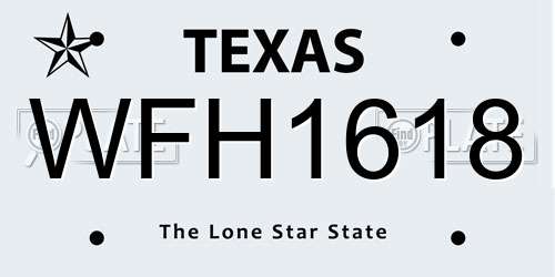 WFH1618 Texas License Plate