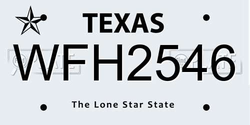 WFH2546 Texas License Plate