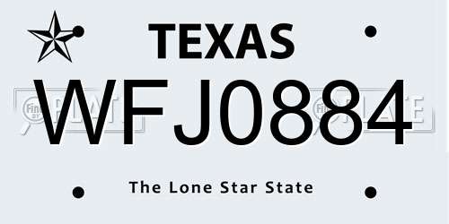 WFJ0884 Texas License Plate