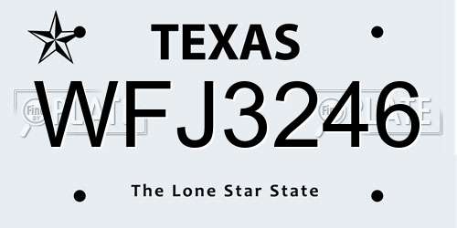 WFJ3246 Texas License Plate