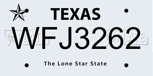 WFJ3262 Texas License Plate
