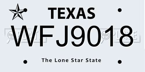 WFJ9018 Texas License Plate