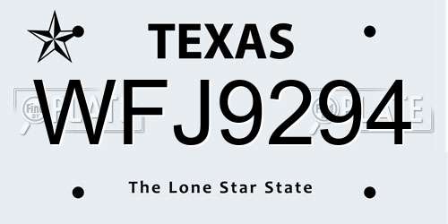 WFJ9294 Texas License Plate