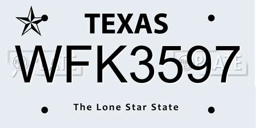 WFK3597 Texas License Plate