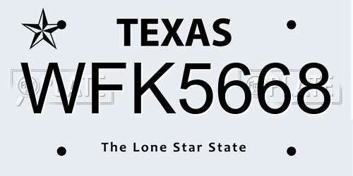 WFK5668 Texas License Plate