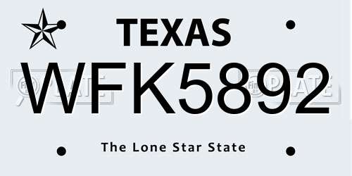 WFK5892 Texas License Plate