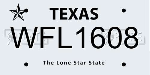 WFL1608 Texas License Plate